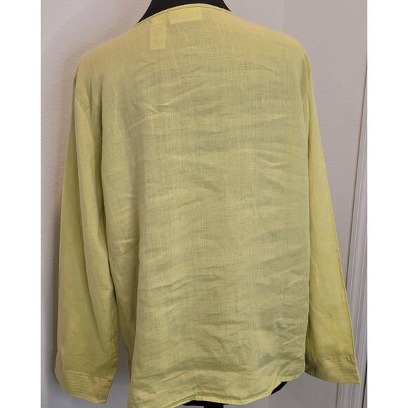 Liz Claiborne 100% Linen Yellow Button-Up Blouse Petite Large - Picture 2 of 7